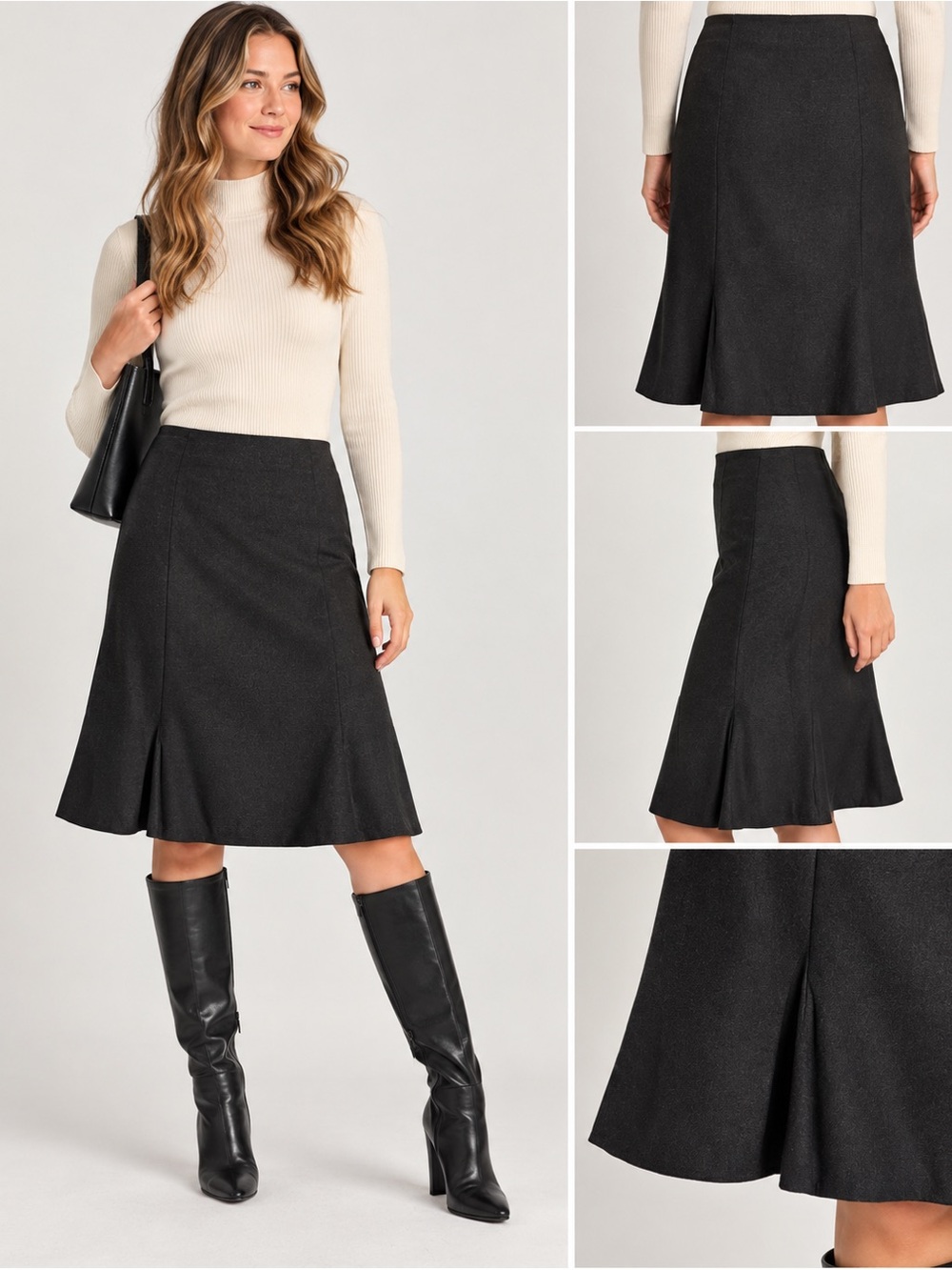 GUNEX by Brunello Cucinelli 97% Wool Black A-Line Midi Skirt Size 4